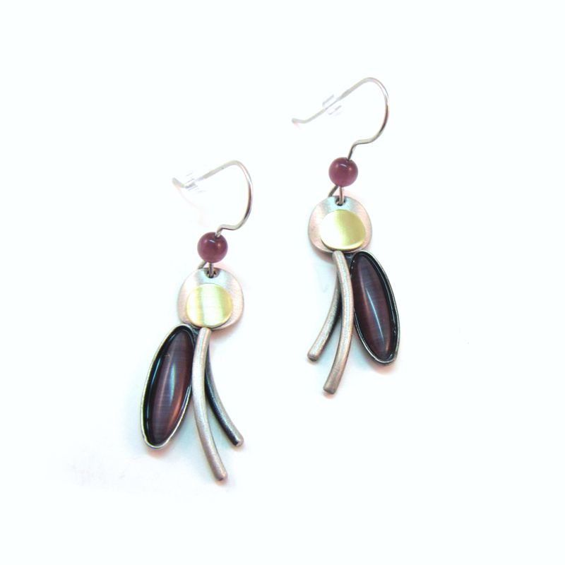 Plum Colored Oval Two-tone Dangle Earrings by POLY - Click Image to Close